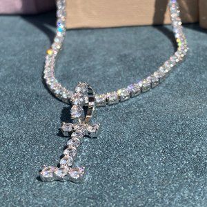 "I" DIAMOND LETTER PENDENT 3mm TENNIS CHAIN/CHOKER